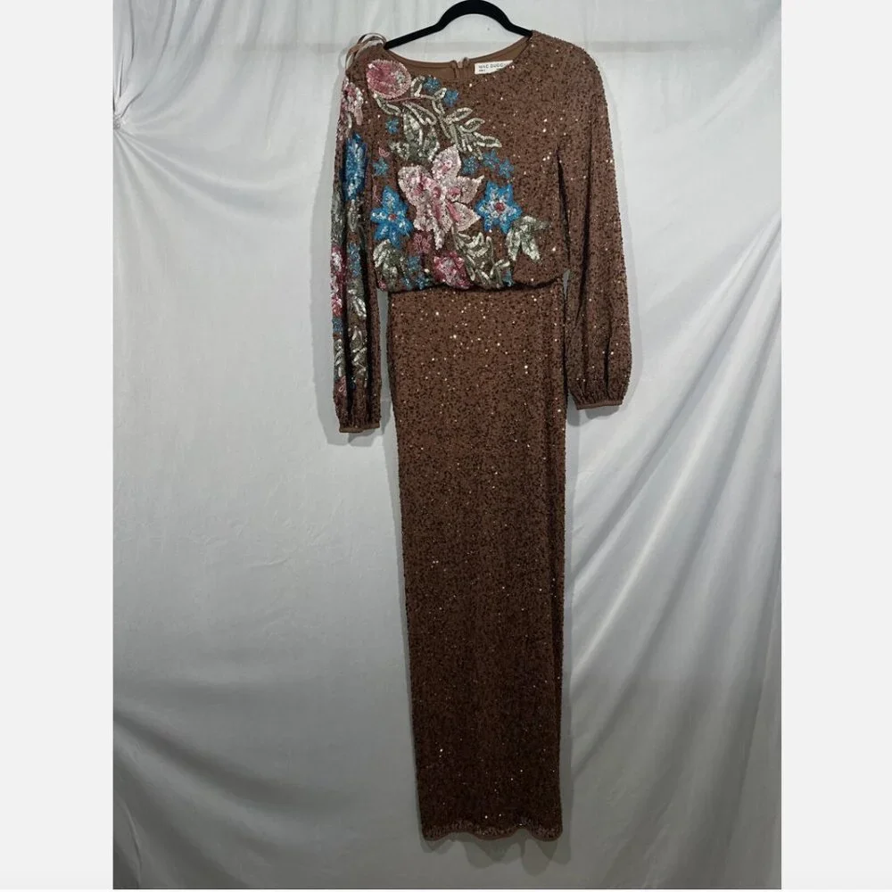NWT $598‎ Mac Duggal [ SZ 4 ] Embellished Multicolor Floral High Neck Gown #Q768